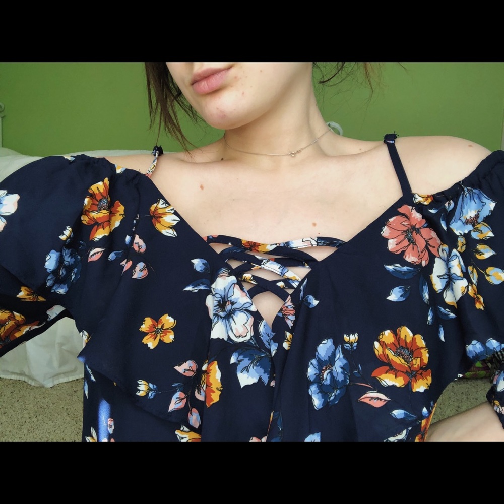 Navy Floral Off the Shoulder Top